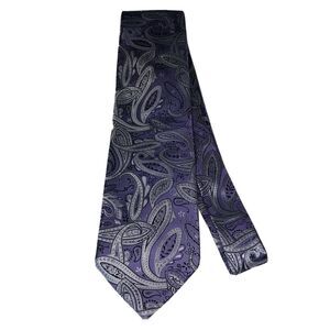 Hermoso New York Men's Neck Tie Purple & Silver Paisley 100% Silk 58"x3.75" NWT